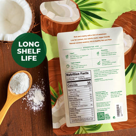 Gya Tea Co coconut milk powder canister closeup highlights convenient storage for keto-friendly cooking