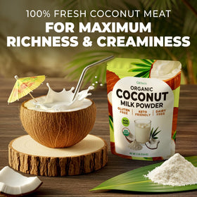 Gya Tea Co coconut milk powder adds creamy texture to coffee for a velvety dairy-free experience
