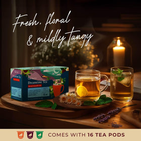Gya Tea Co Dreamtime pod packaging box highlighting French-sourced ingredients