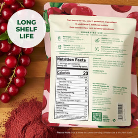 Gya Tea Co Freeze Dried Cranberry Powder measuring scoop shows easy portion control for daily use.
