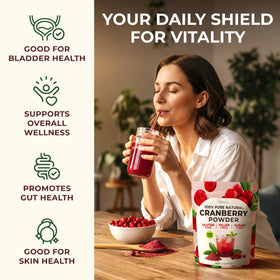 Gya Tea Co Freeze Dried Cranberry Powder in a vibrant smoothie.