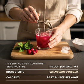Gya Tea Co Freeze Dried Cranberry Powder sprinkled into yogurt for a flavorful boost.