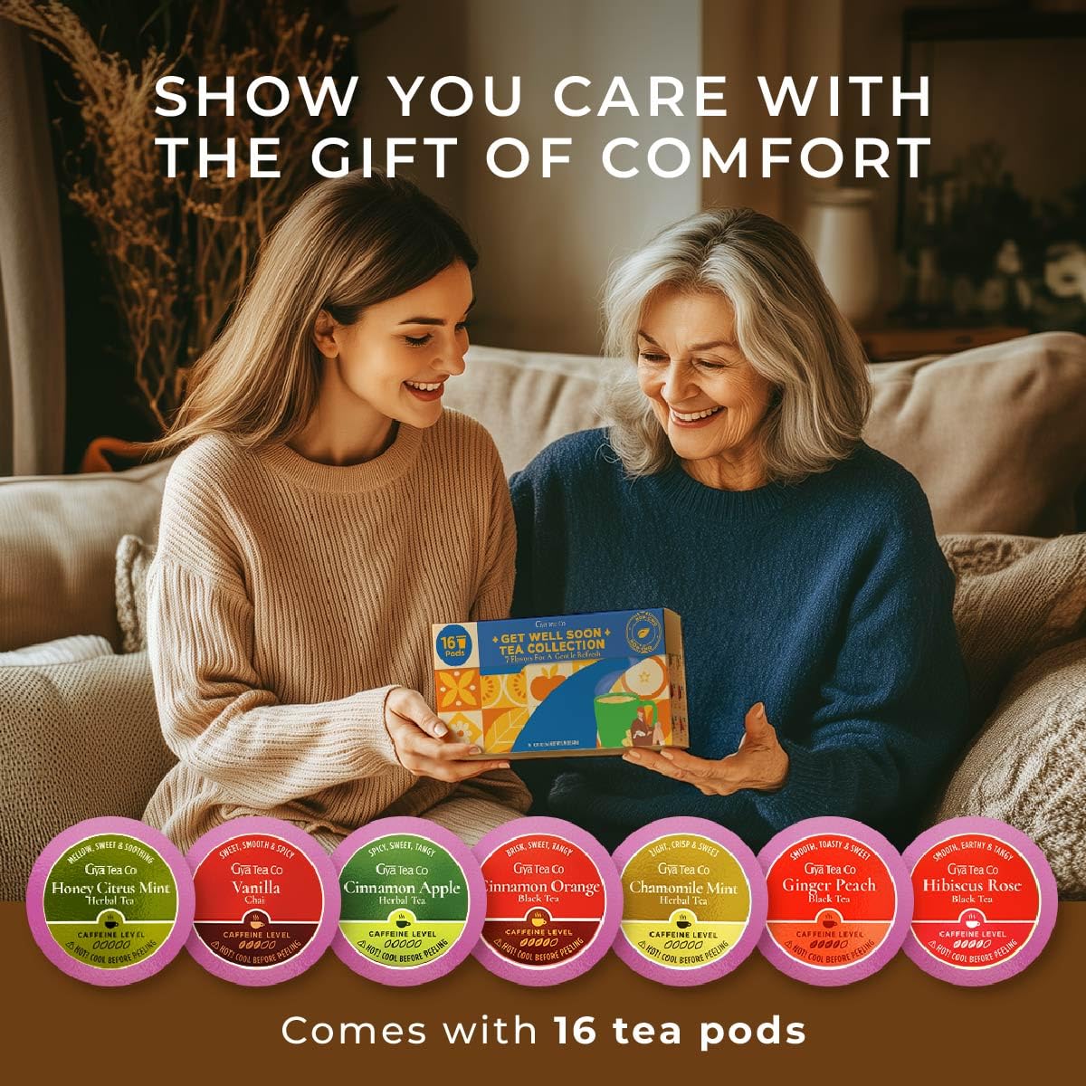 Gya Tea Co Get Well Soon pod set variety pack invites flavor choices for cozy mornings.