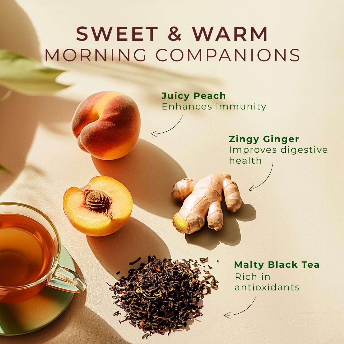 Gya Tea Co ginger peach black tea pod in brewer for bold aroma.