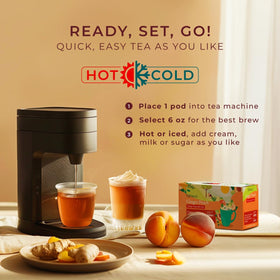 Gya Tea Co iced ginger peach tea pod, refreshing on warm days.