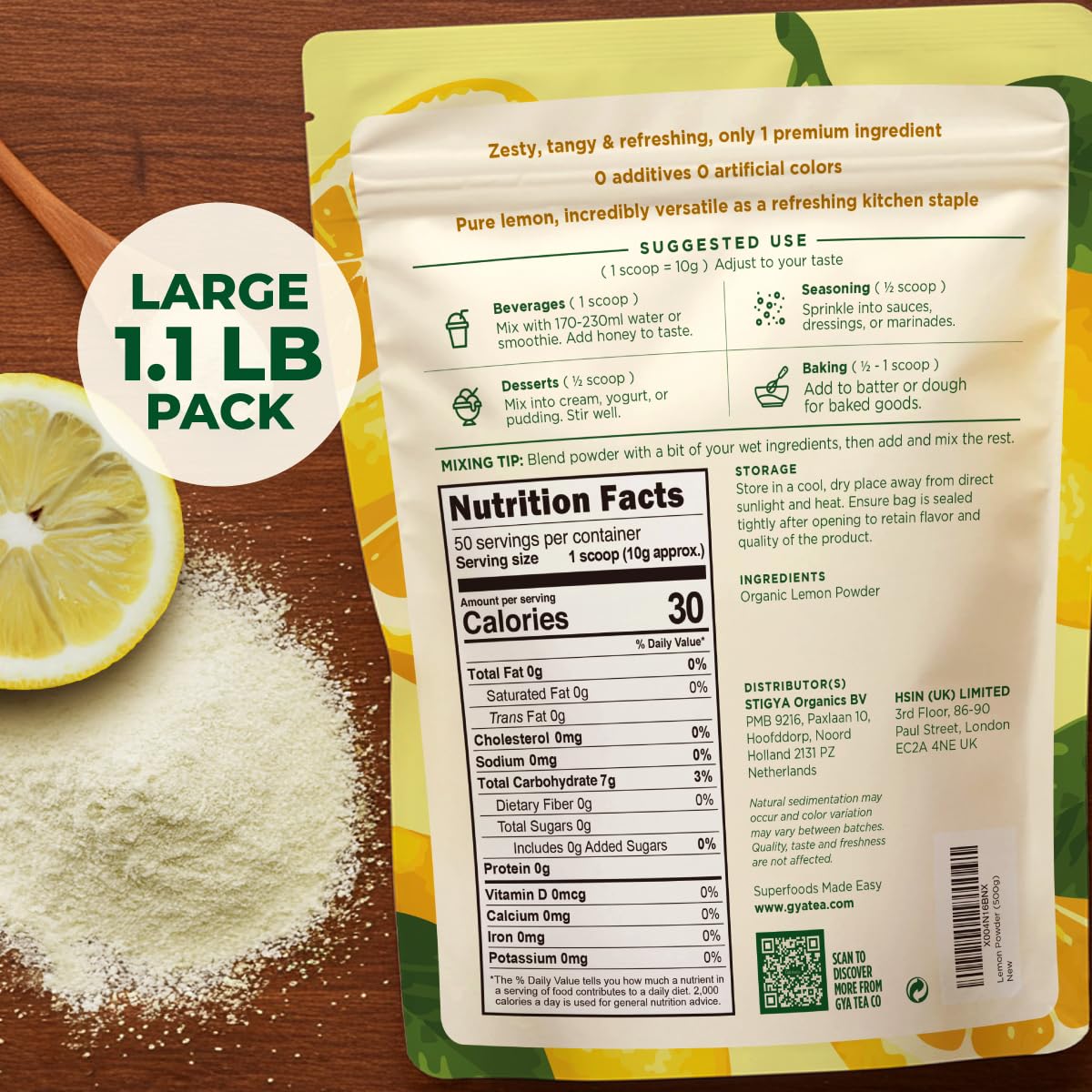 Gya Tea Co lemon powder with scoop enables quick, measured lemon flavor
