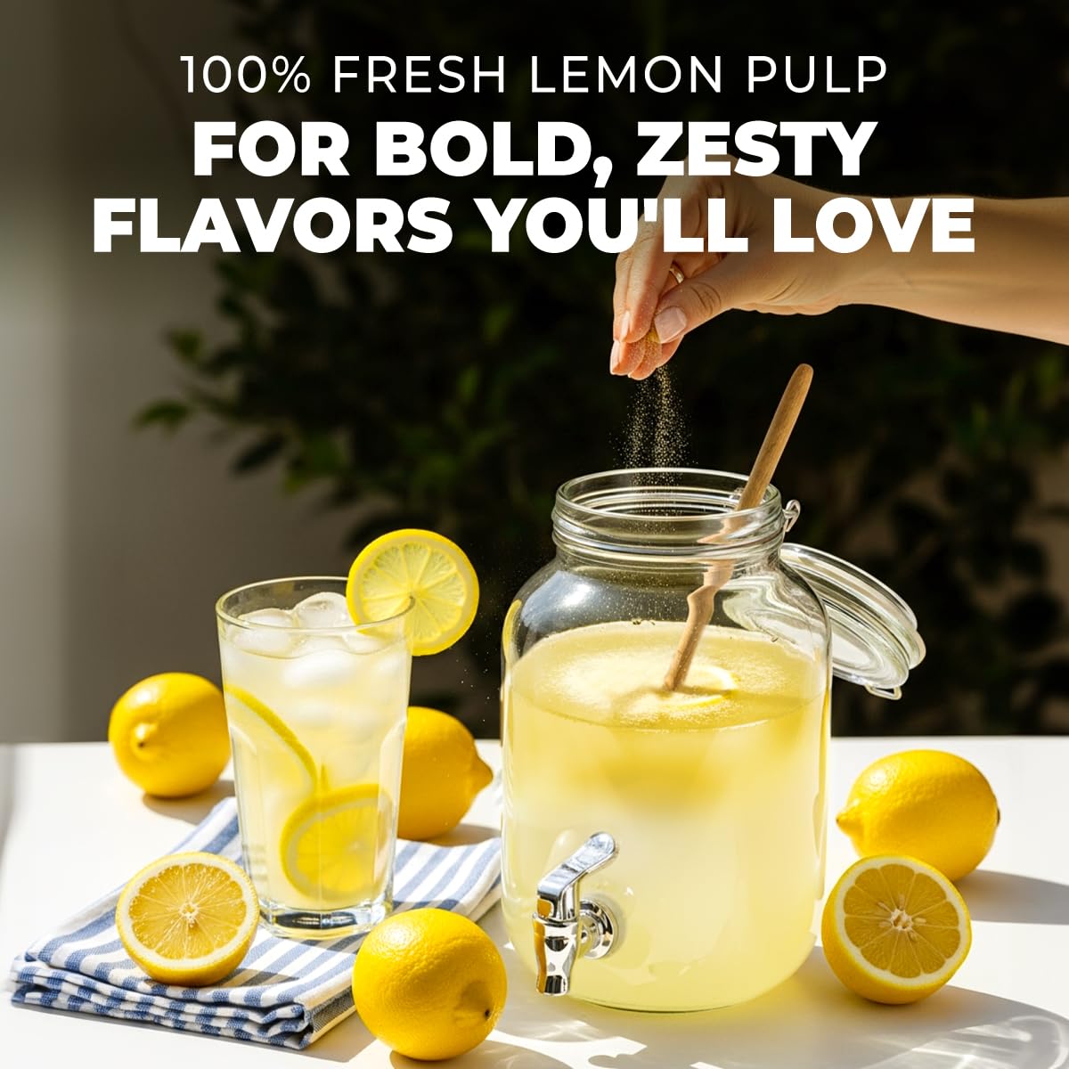 Gya Tea Co lemon powder poured into water for a refreshing citrus drink