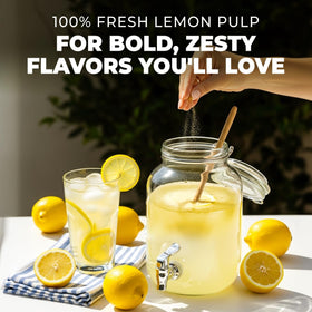 Gya Tea Co lemon powder poured into water for a refreshing citrus drink