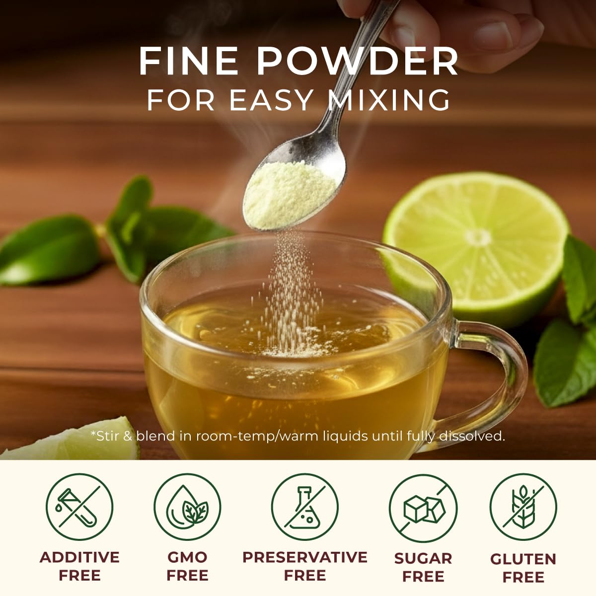 Gya Tea Co Lime Powder is shelf-stable and travel-ready for pantry or trips.