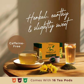 Gya Tea Co mullein leaf tea pod brewing in cup for a smooth, relaxing moment.