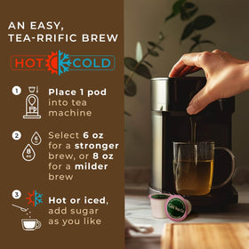 Gya Tea Co mullein leaf tea pod no-mess usage in kitchen.