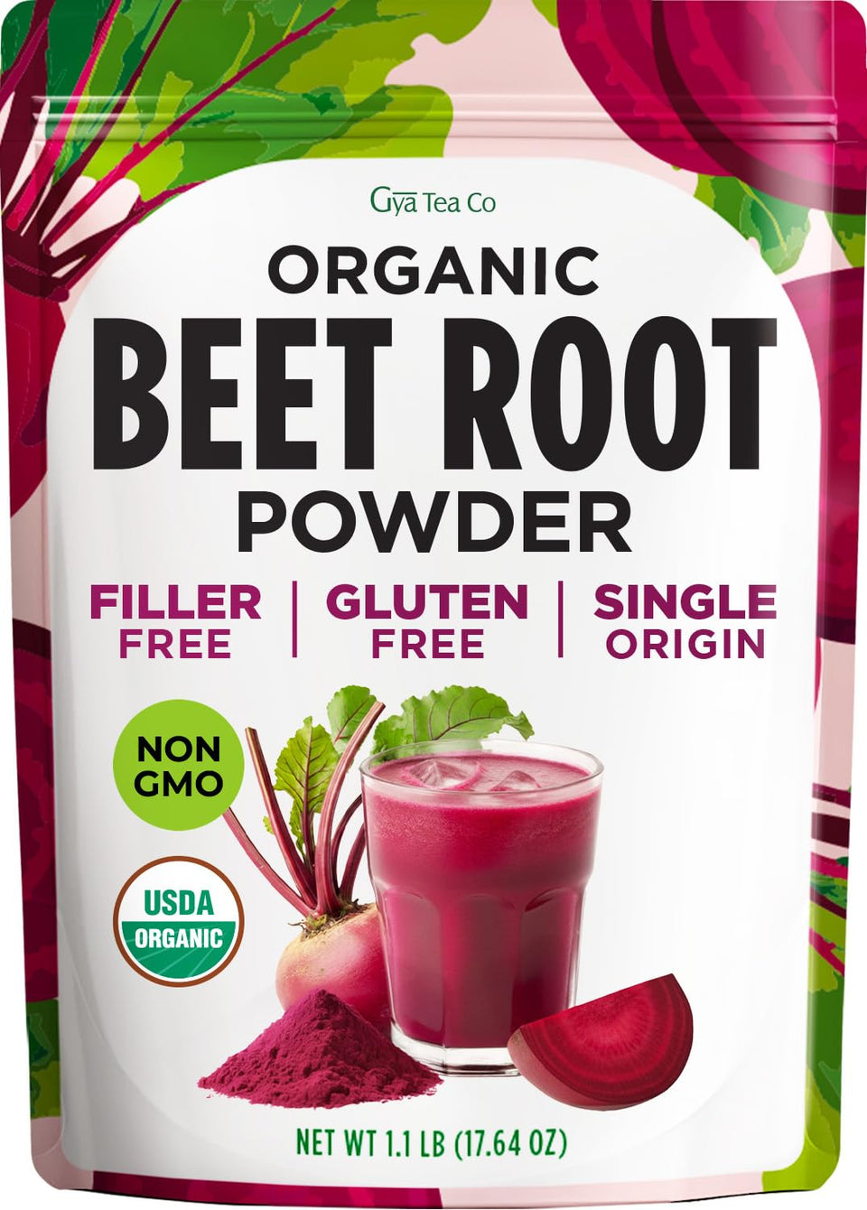 Gya Tea Co Organic Beet Root Powder packaging for easy pantry storage and daily use