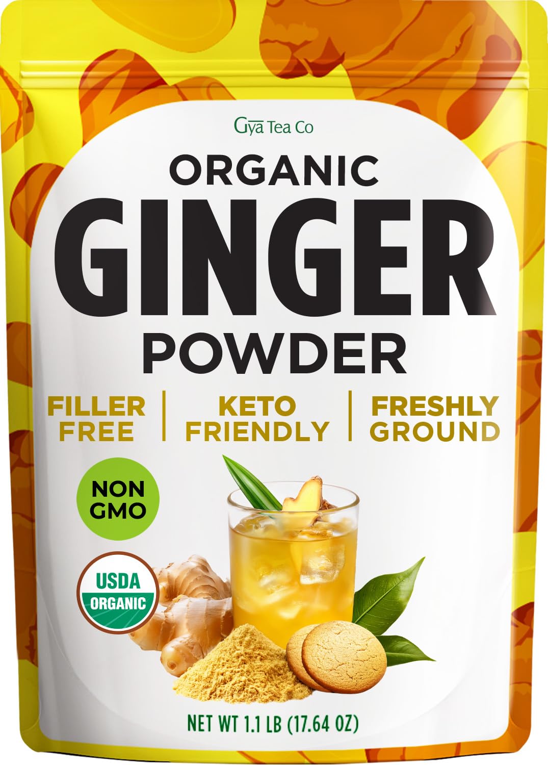 Gya Tea Co Organic Ginger Powder packaging showing a pantry staple ready for flavor boosts.