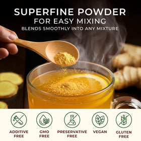 Gya Tea Co Organic Ginger Powder infused in tea for warm flavor.