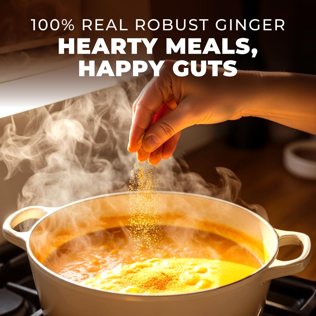 Gya Tea Co Organic Ginger Powder texture closeup highlights bright aroma.