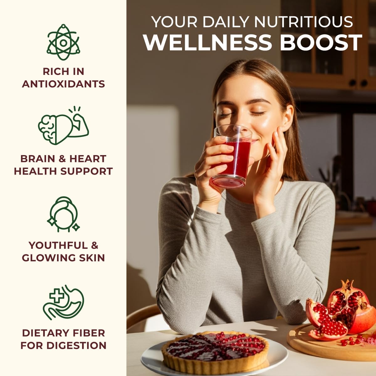 Gya Tea Co Organic Pomegranate Powder dissolves easily when stirred into drinks.