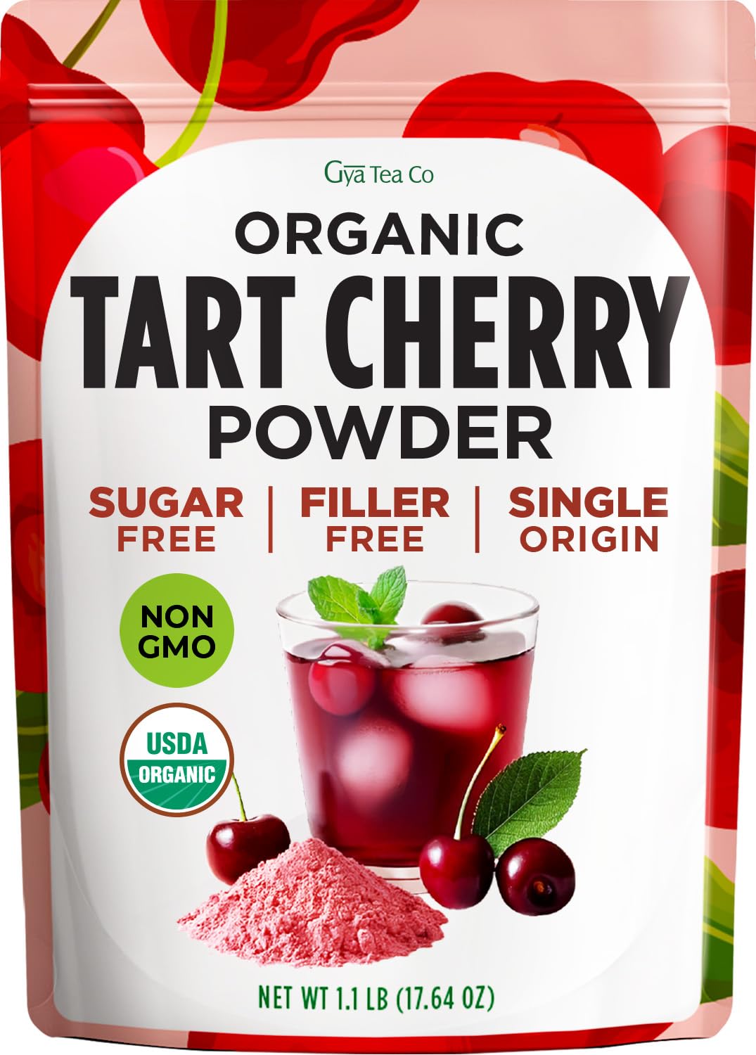 Gya Tea Co Organic Tart Cherry Extract Powder bottle ready for smoothies and baking