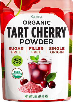Gya Tea Co Organic Tart Cherry Extract Powder bottle ready for smoothies and baking