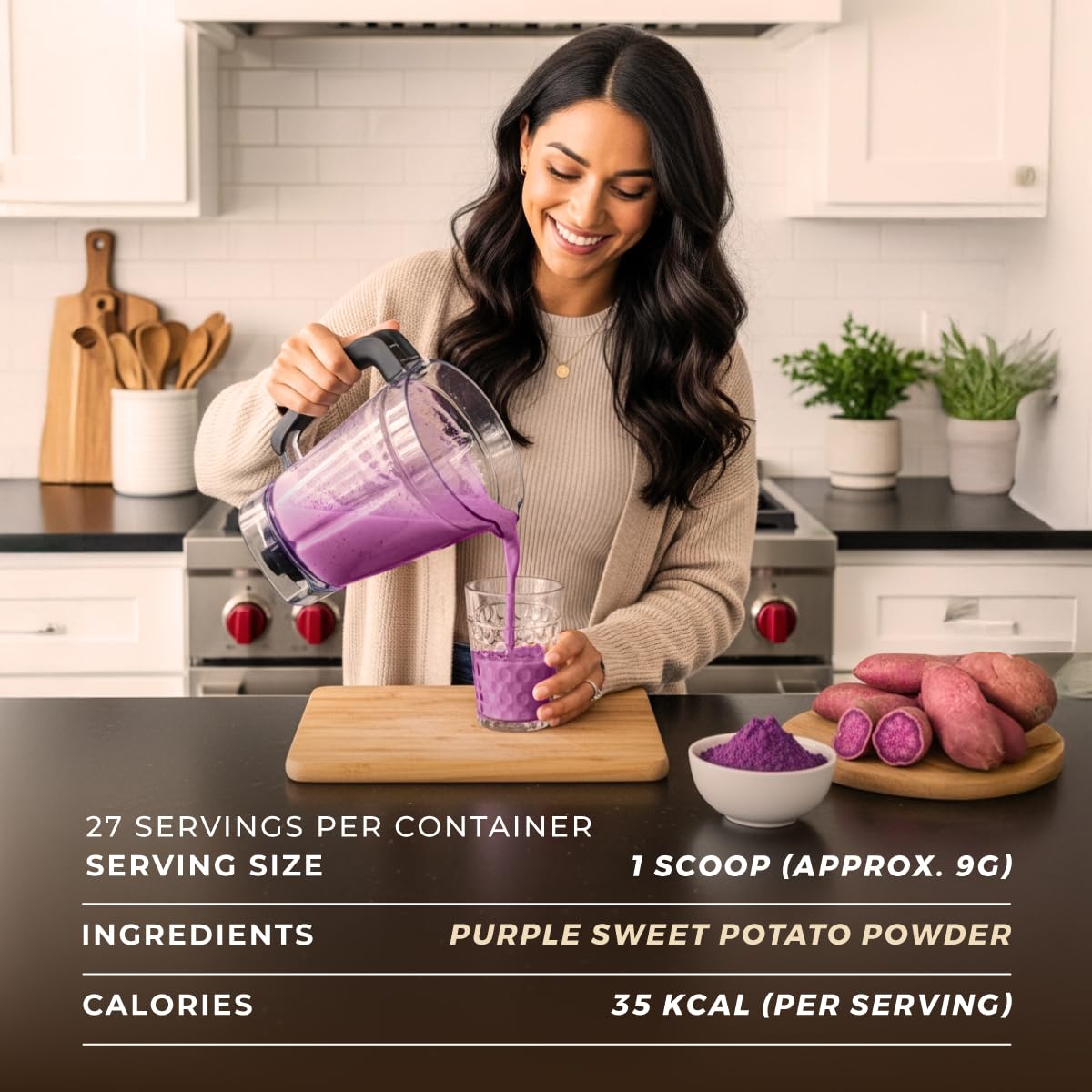 Gya Tea Co purple sweet potato powder over a colorful bowl