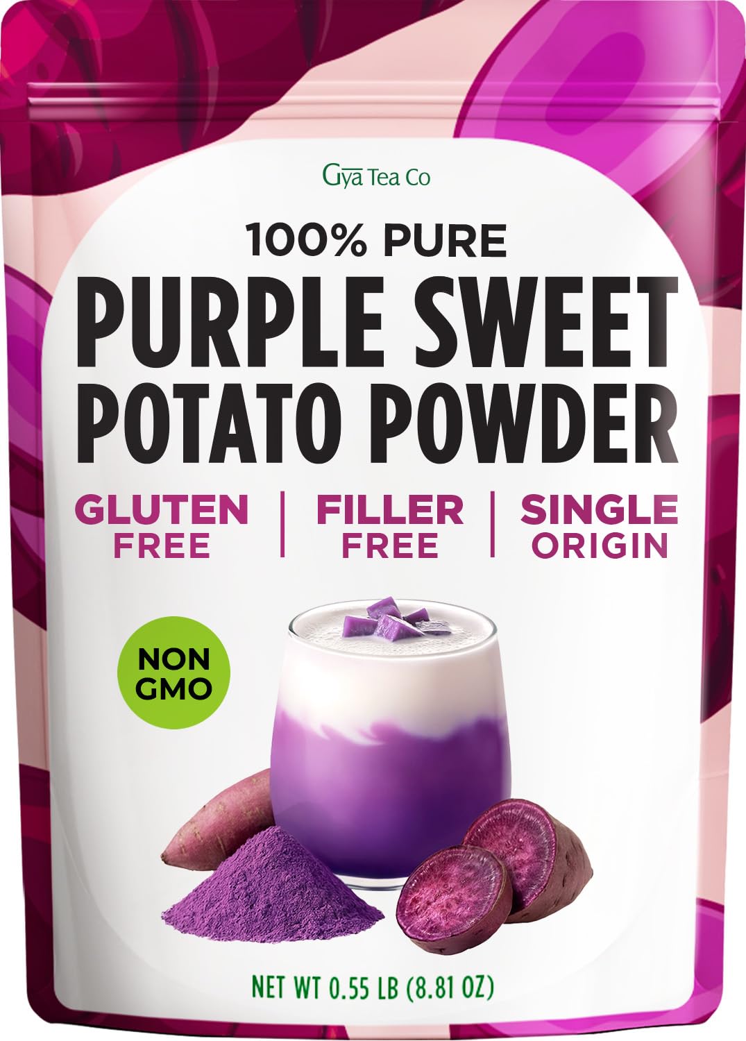 Gya Tea Co purple sweet potato powder packaging shows vibrant color for baking