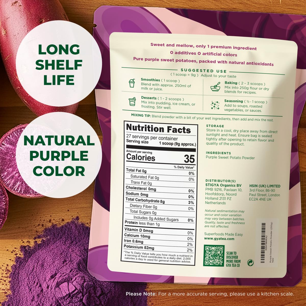 Gya Tea Co purple sweet potato powder spoon ready for use