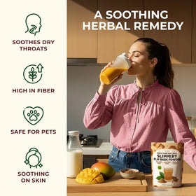 Open bag reveals natural powder with clean ingredients for everyday blends.