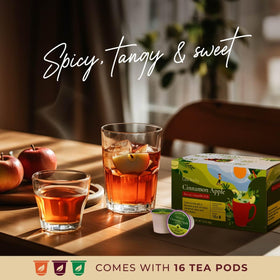 Gya Tea Co cinnamon apple tea cup with rising steam for relaxation