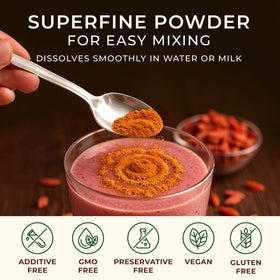 Gya Tea Co Goji Powder in a smoothie with vibrant color.