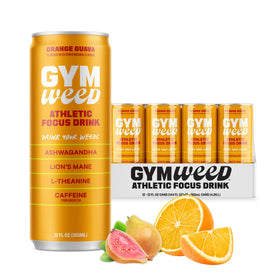 Gym Weed athletic focus drink bottle with orange guava flavor ready for pre-workout focus