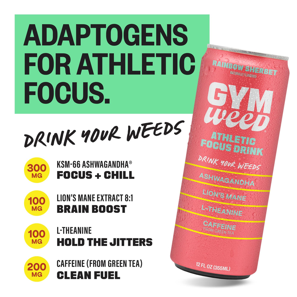 GYM WEED bottle pour shot to showcase smooth Rainbow Sherbet flavor and clean energy.