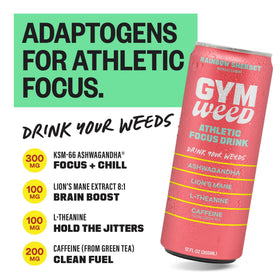 GYM WEED bottle pour shot to showcase smooth Rainbow Sherbet flavor and clean energy.