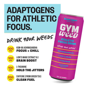 GYM WEED pouring into glass shows quick pre-workout fuel