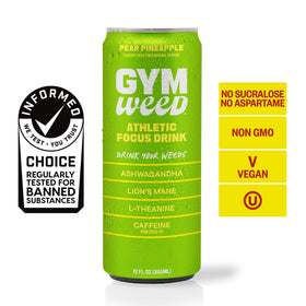 Gym Weed packaging on shelf communicates natural sweeteners and caffeine from green tea
