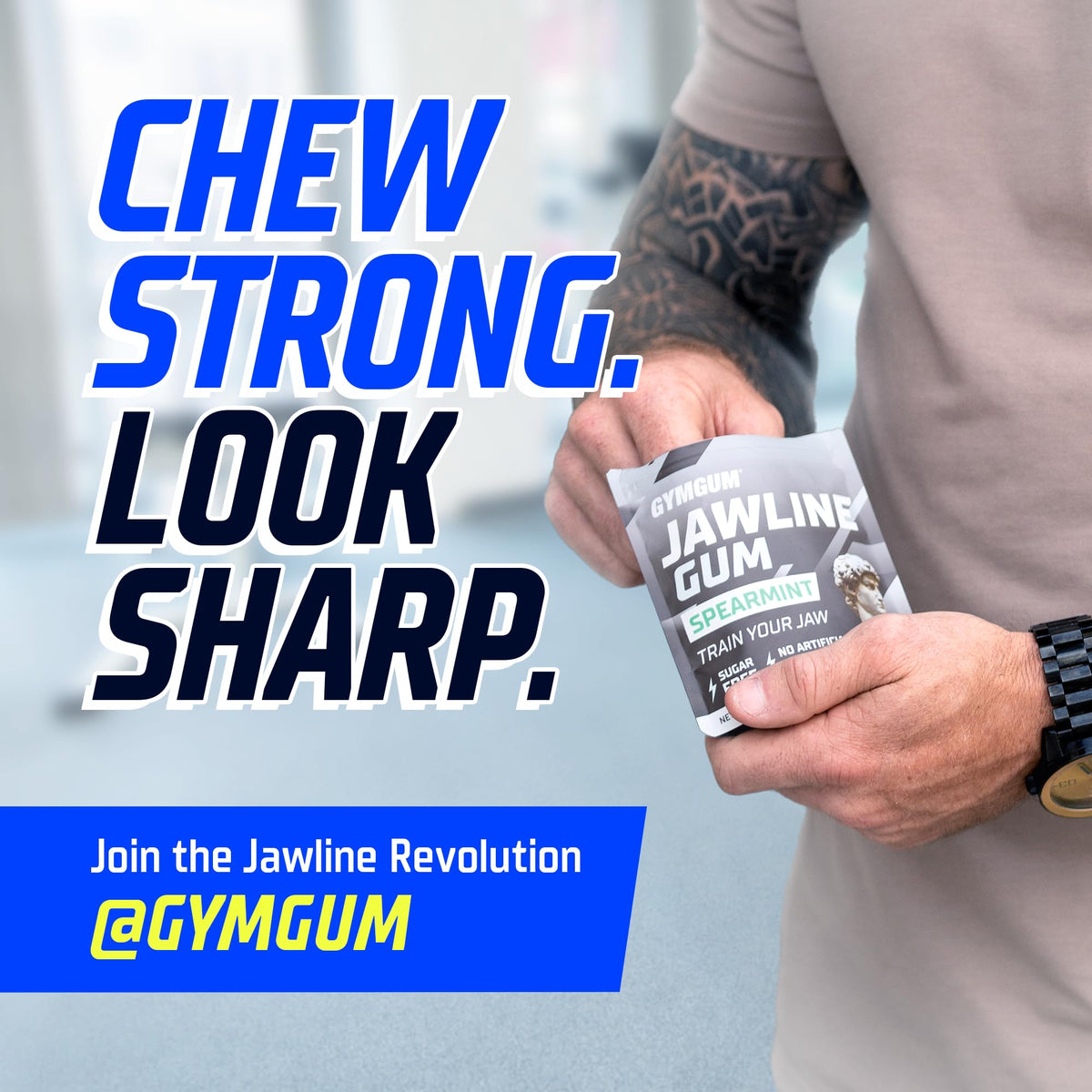 GYMGUM brand close-up shows long-lasting chew appeal.