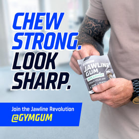 GYMGUM brand close-up shows long-lasting chew appeal.