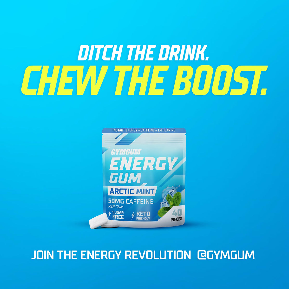 GYMGUM Energy gum ingredients scene highlights guarana and L-theanine for clean energy
