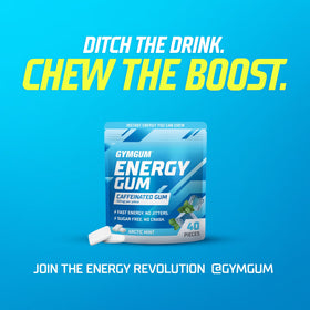 GYMGUM Energy Gum Arctic Mint dispense illustrates refreshing on-the-go energy.