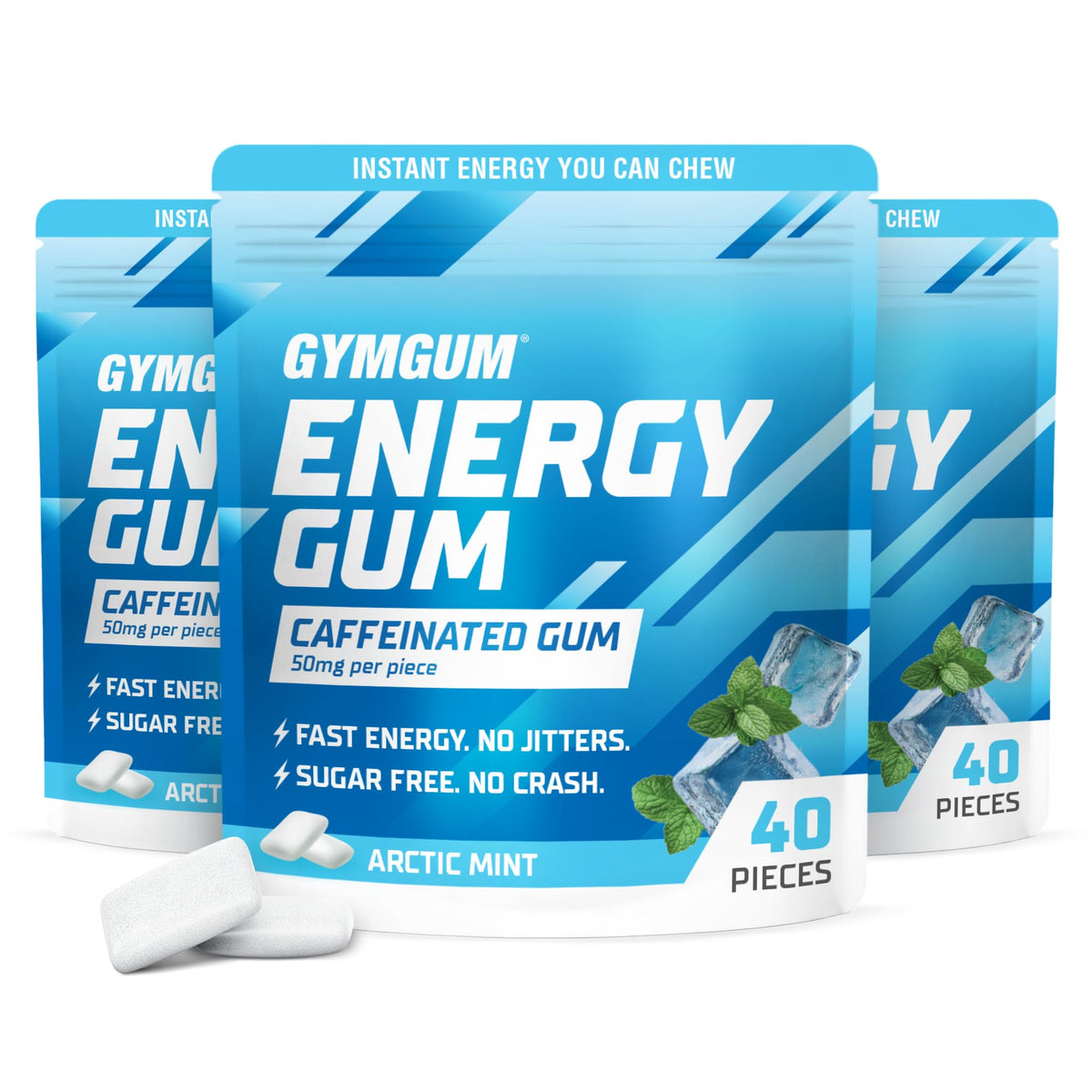 GYMGUM Energy Gum Arctic Mint Pack delivers on-the-go energy with refreshing mint flavor.