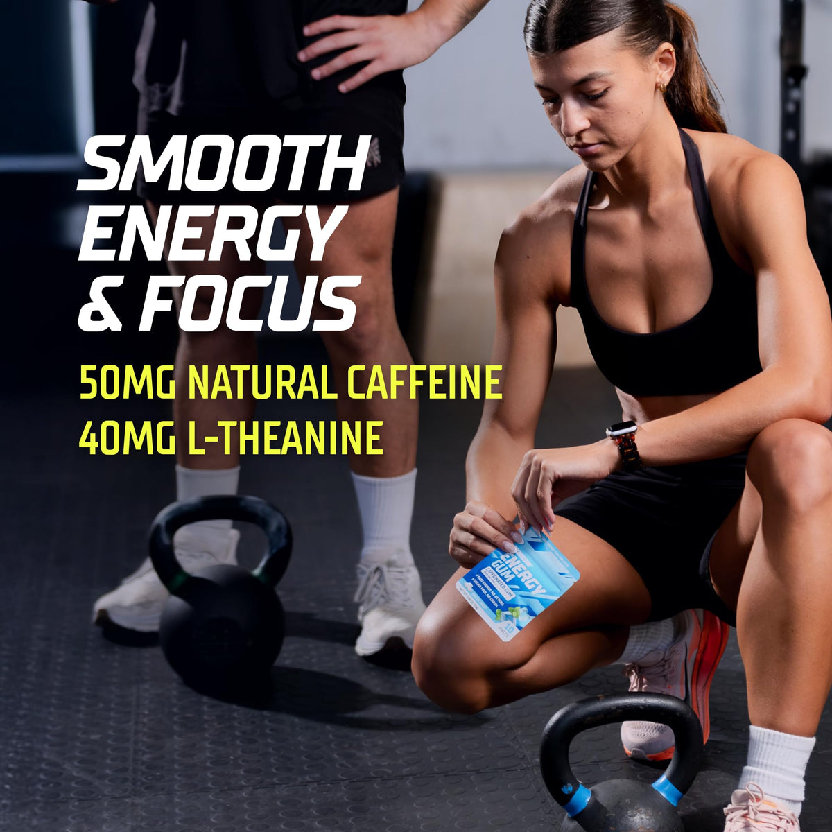 GYMGUM Energy Gum guarana ingredient label highlights natural caffeine source.