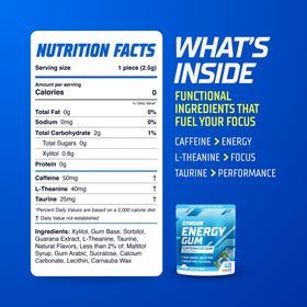 GYMGUM Energy Gum keto-friendly label communicates low-carb energy option.