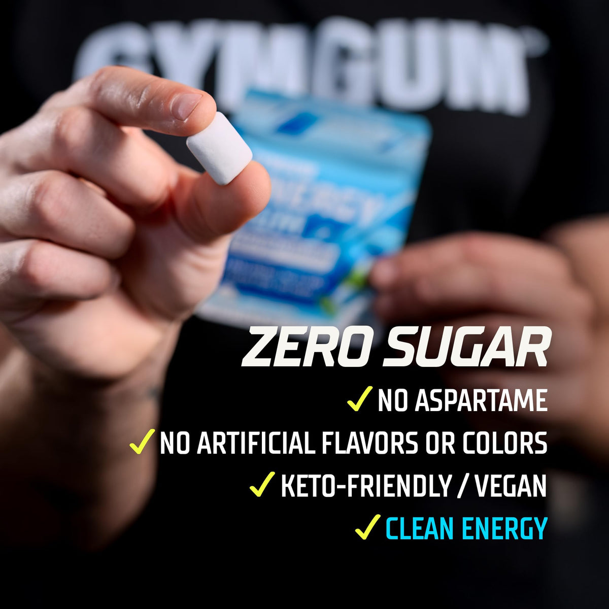 GYMGUM Energy Gum L-Theanine symbol suggests calm focus during activity.