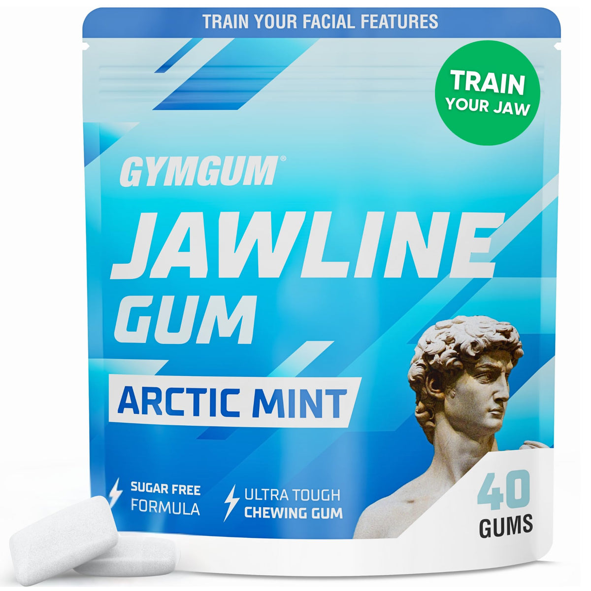 GYMGUM Jawline Gum Arctic Mint pack for on-the-go jaw training and fresh breath.