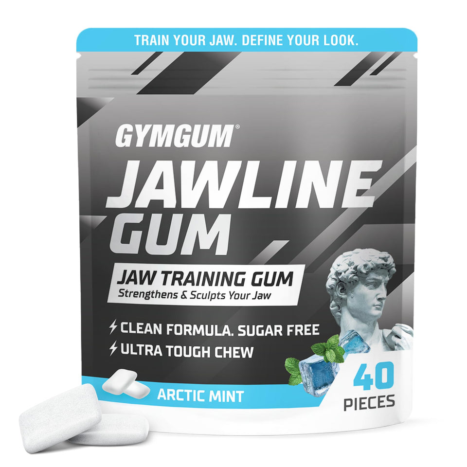 GYMGUM Jawline Gum Arctic Mint packaging shown for on-the-go jawline training.