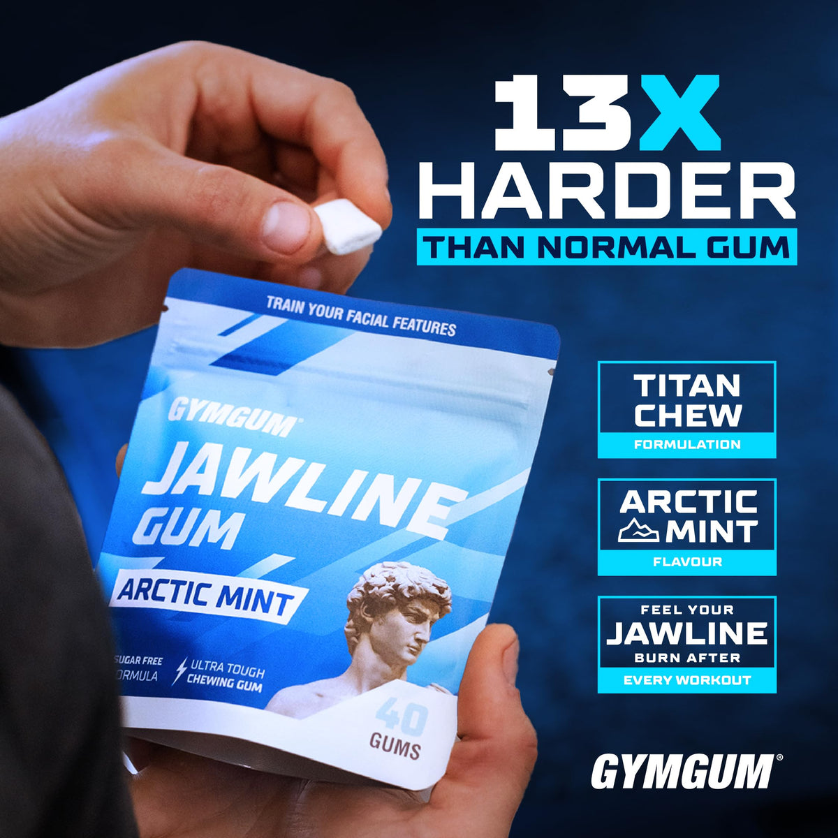 GYMGUM Jawline Gum on-the-go usage showing compact chew during workouts