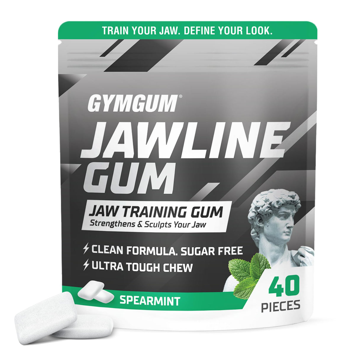 GYMGUM jawline gum pack on shelf for on-the-go jaw training.