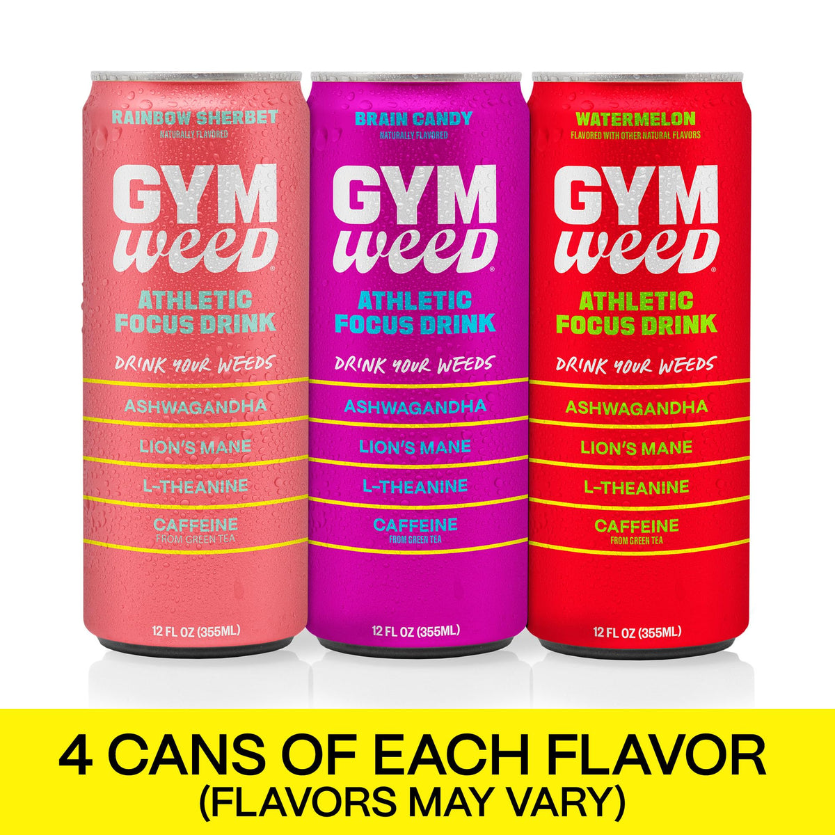 GYM WEED Watermelon flavor can with ice suggesting refreshing taste.