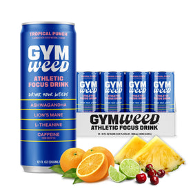 GYM WEED Tropical Punch bottle front with vibrant label for pre-workout energy.