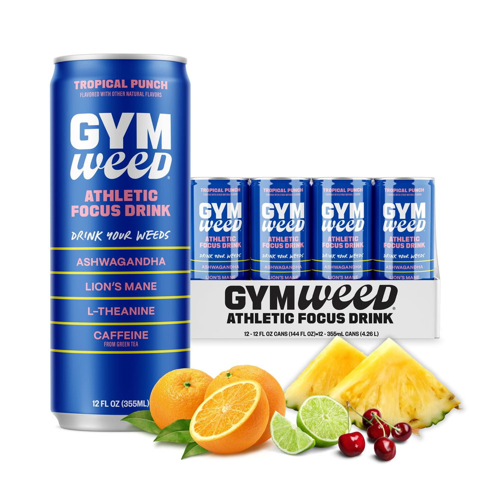 GYM WEED Tropical Punch bottle front with vibrant label for pre-workout energy.