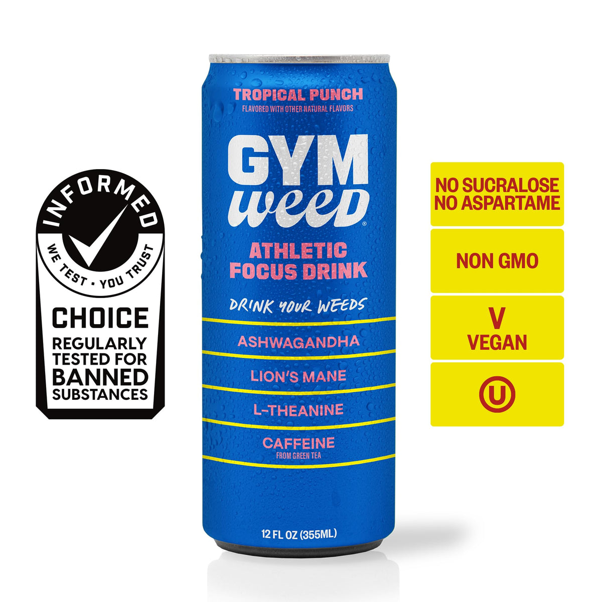GYM WEED Tropical Punch label artwork featuring palm motif.