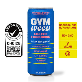 GYM WEED Tropical Punch label artwork featuring palm motif.